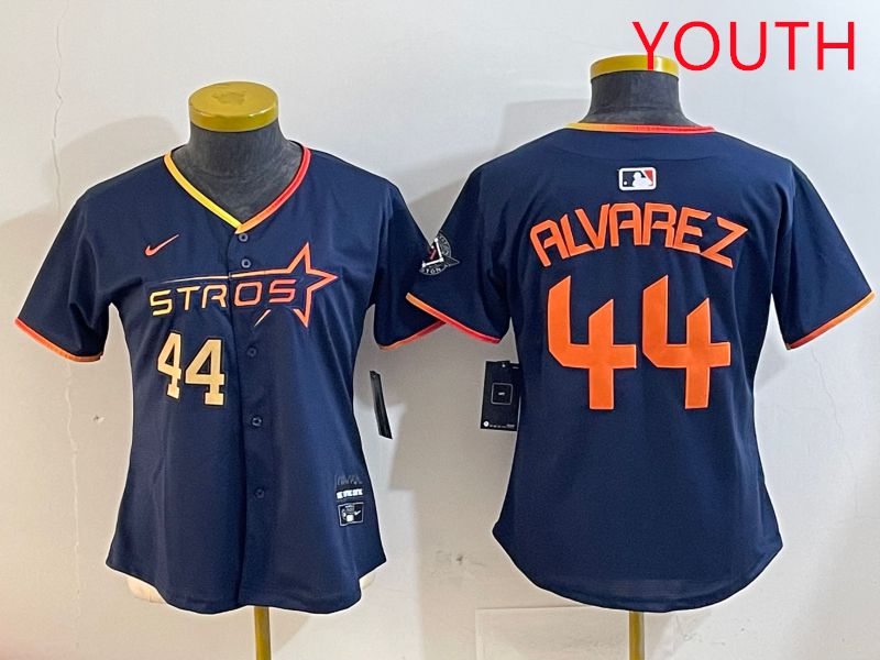 Youth Houston Astros #44 Alvarez Drak Blue Three generations Joint Name 2025 Nike MLB Jersey style 4104